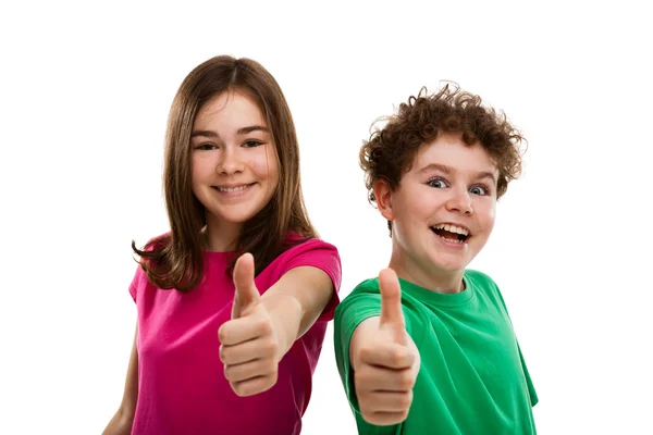 Girl and boy with thumbs up — Stock Photo, Image