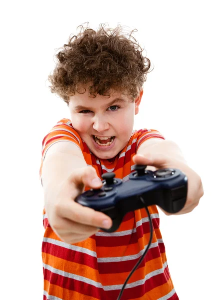 Çocuk video oyun denetleyicisi kullanma — Stok fotoğraf
