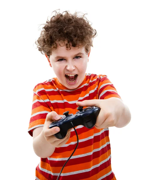 Jongen met behulp van video game controller — Stockfoto