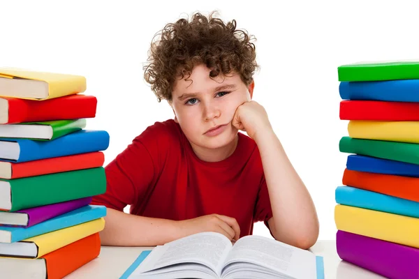 Student with pile of books — Stock Photo, Image