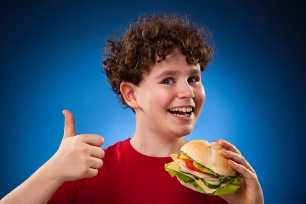 Menino comendo sanduíche saudável — Fotografia de Stock