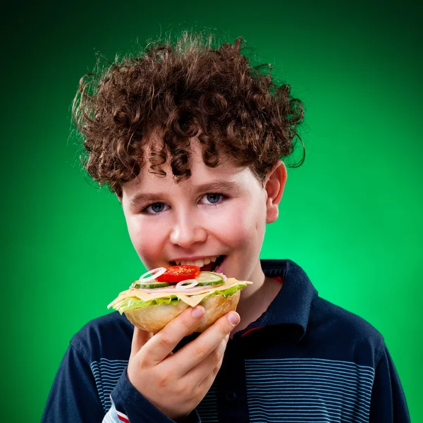 Ragazzo mangiare panino sano — Foto Stock