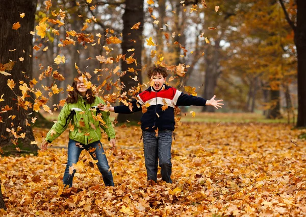 Kinderen spelen in de herfst park — Stockfoto