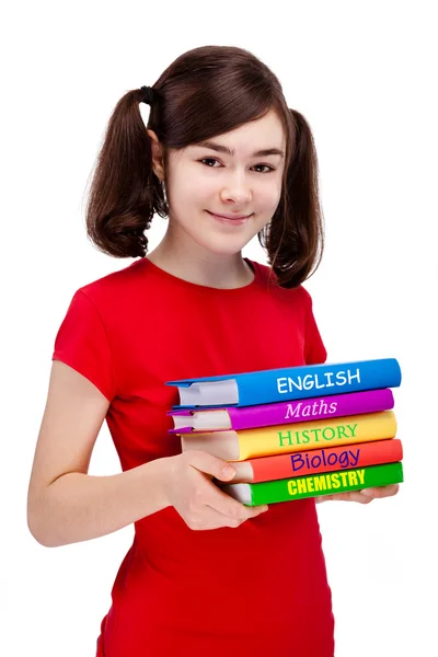 Lány gazdaság könyvek — Stock Fotó