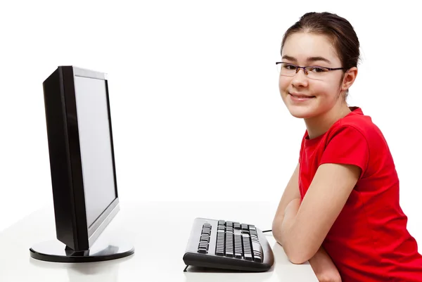 Girl using computer — Stock Photo, Image