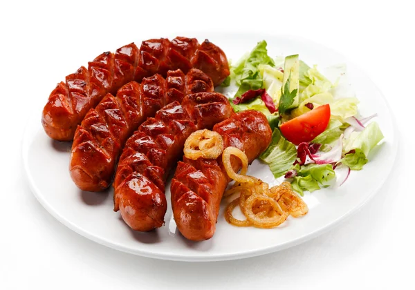 Grilled sausages and vegetables — Stock Photo, Image