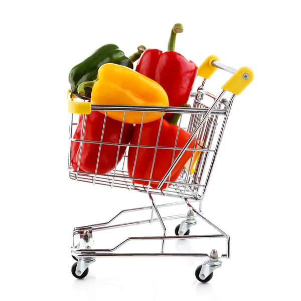 Shopping trolley full of peppe — Stock Photo, Image