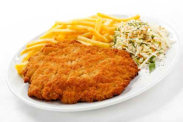 Pork chop, Franse frietjes en groenten — Stockfoto