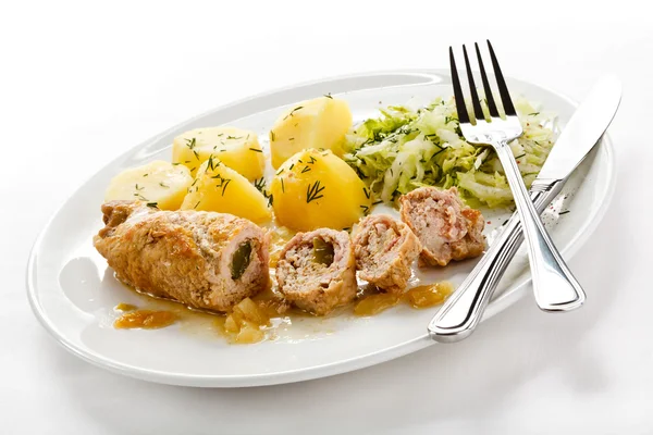 Roasted stuffed pork chop and vegetables — Stock Photo, Image