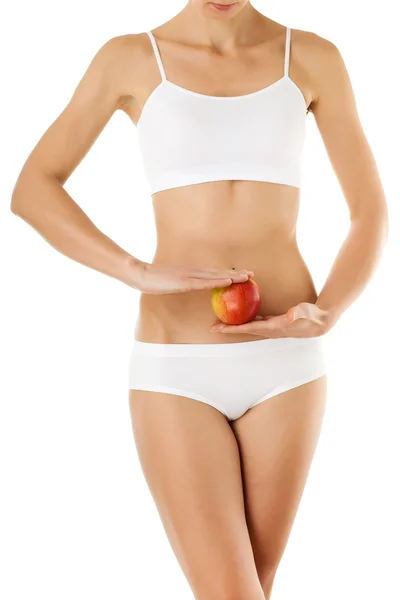 Slim woman with apple — Stock Photo, Image