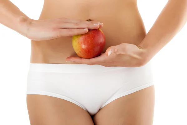 Donna magra con mela — Foto Stock