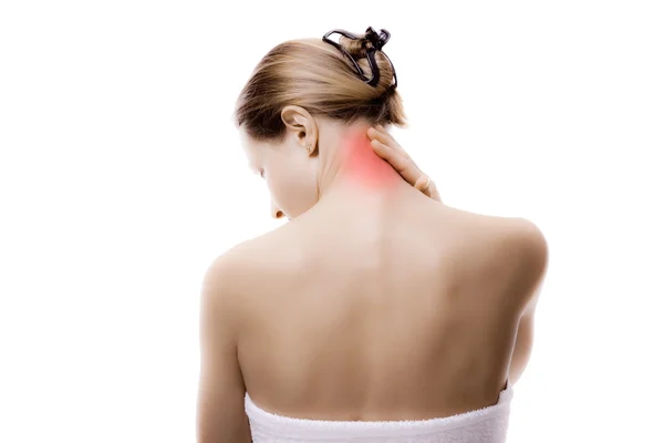 Vrouw masseren pijn terug — Stockfoto