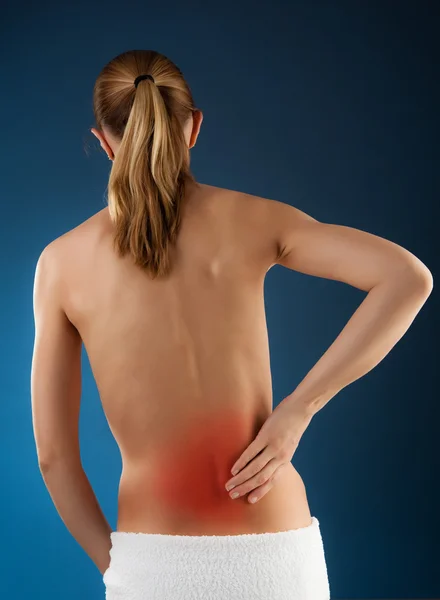 Γυναίκα μασάζ πόνος πίσω — Φωτογραφία Αρχείου