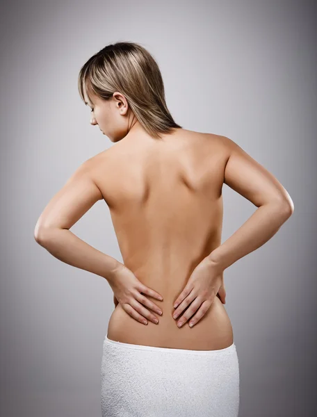 Kadın masaj ağrı geri — Stok fotoğraf