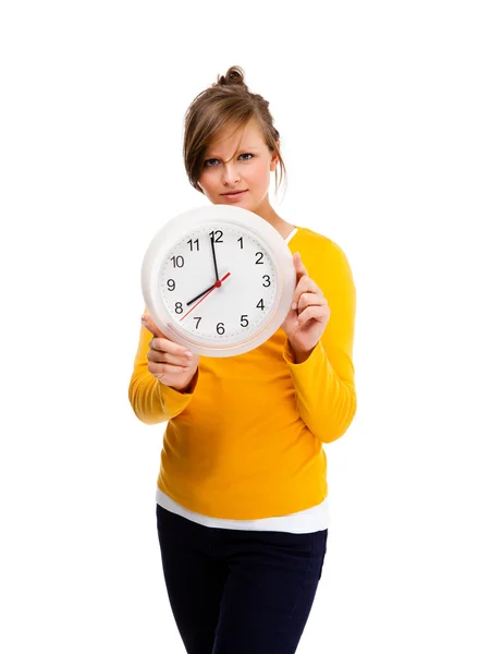 Young woman with clock — Stock Photo, Image