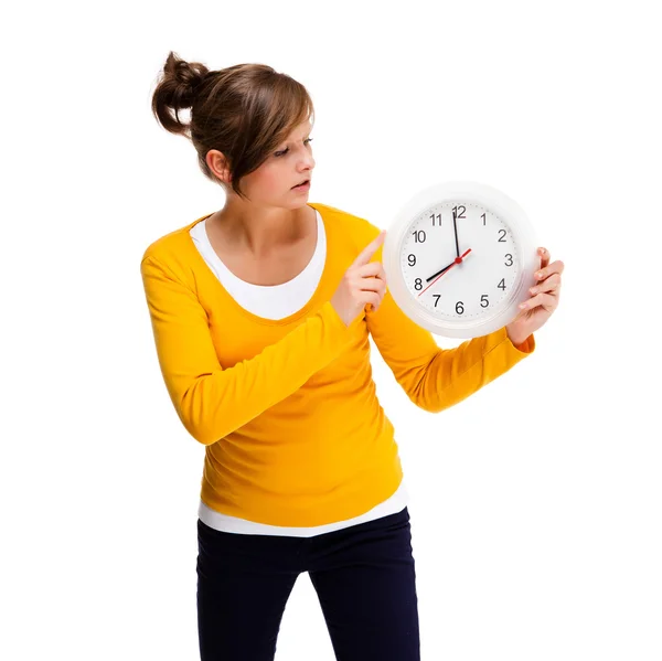 Young woman with clock — Stock Photo, Image