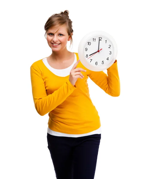 Young woman with clock — Stock Photo, Image