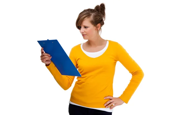 Woman with notepad — Stock Photo, Image