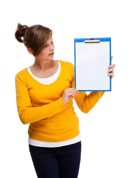 Woman with notepad — Stock Photo, Image