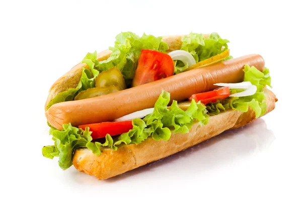 Hot Dog auf weißem Hintergrund — Stockfoto