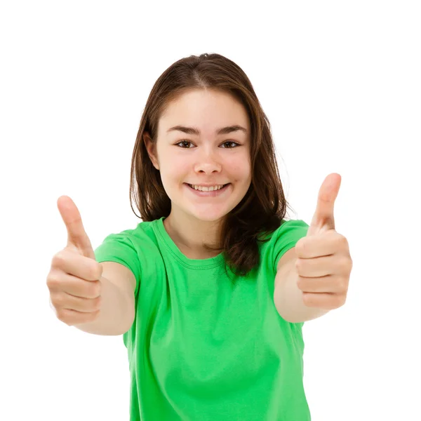 Young girl with thumbs up — Stock Photo, Image