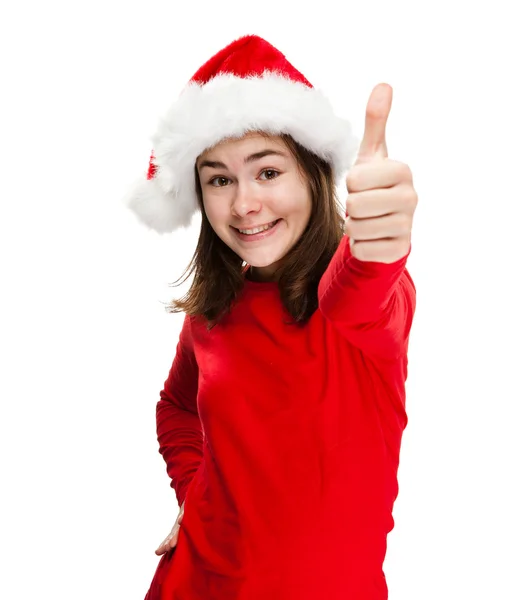 Vacker flicka i jultomten hatt — Stockfoto