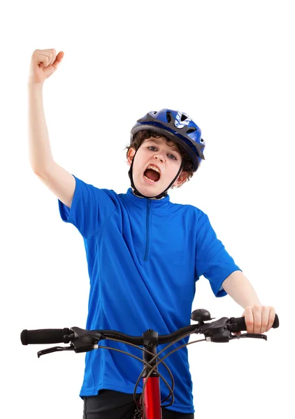 Cyclist celebrating — Stock Photo, Image