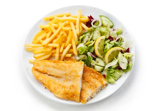 Filete de pescado frito, papas fritas — Foto de Stock