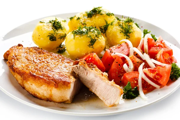 Pork chop, boiled potatoes — Stock Photo, Image