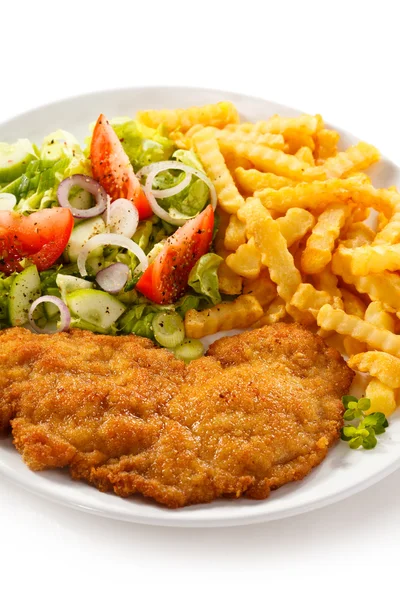 Fried pork chop, French fries — Stock Photo, Image