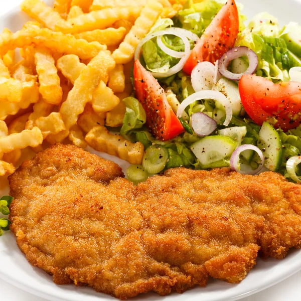 Fried pork chop, French fries — Stock Photo, Image