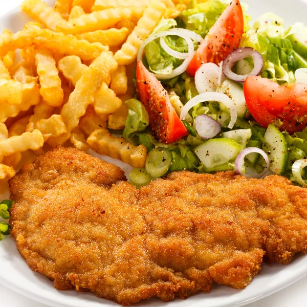 Gebakken pork chop, Franse frietjes — Stockfoto