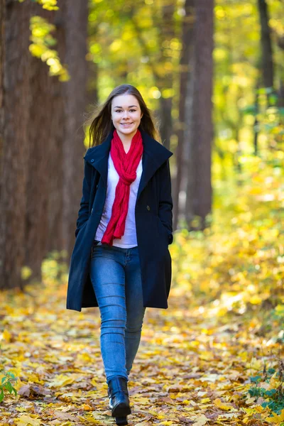 도시 공원에서 산책 하는 소녀 — 스톡 사진