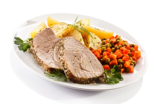 Roast pork and boiled potatoes — Stock Photo, Image