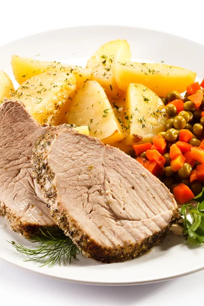 Roast pork and boiled potatoes — Stock Photo, Image