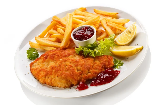 Pork chop, Franse frietjes — Stockfoto