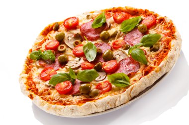 Pizza with pepperoni and tomato clipart