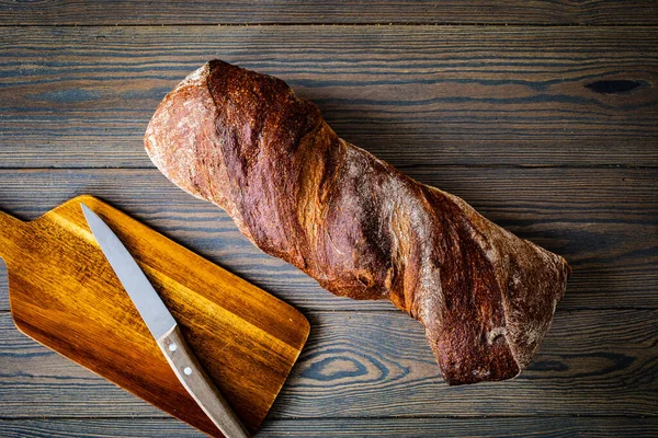 Loaf Village Fresh Bread Wooden Table — Stock Photo, Image