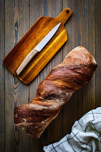 Loaf Village Fresh Bread Wooden Table — Stock Photo, Image