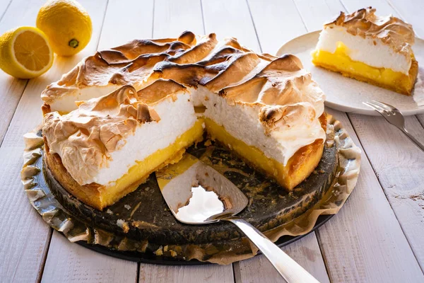 Tarte Citron Sur Table Bois — Photo