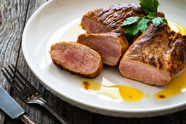 Roasted Pork Loin Wooden Table — Stock Photo, Image