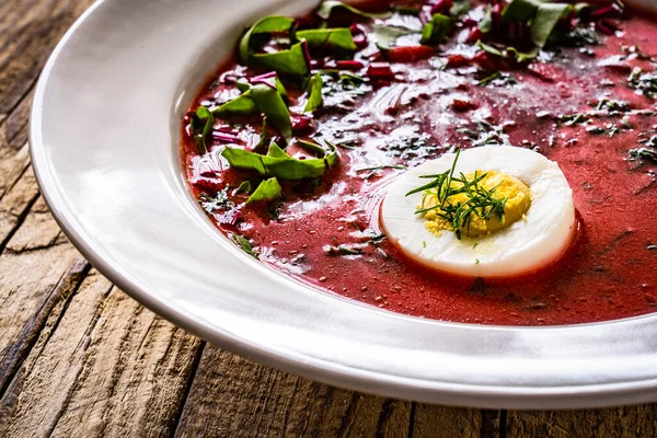 Borsch Bietensoep Met Houten Tafel — Stockfoto