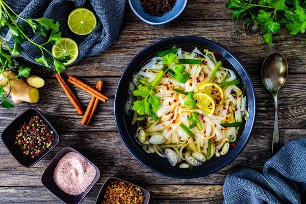 Pho Soup Vietnamese Soup Wooden Table — Photo