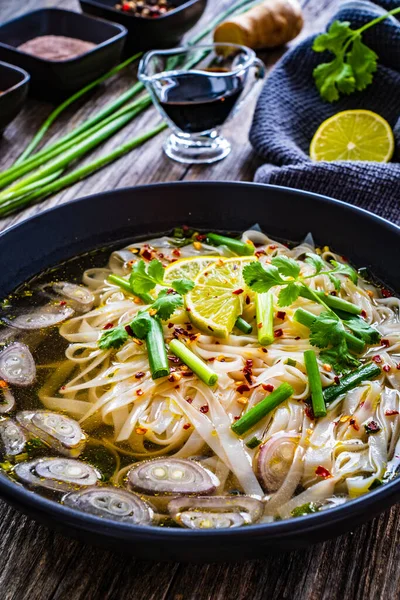 Pho Soup Vietnamese Soup Wooden Table —  Fotos de Stock