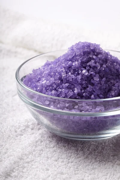 Salt for bath on the towel — Stock Photo, Image