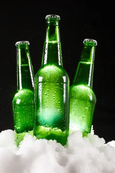 Bierflessen in sneeuw — Stockfoto