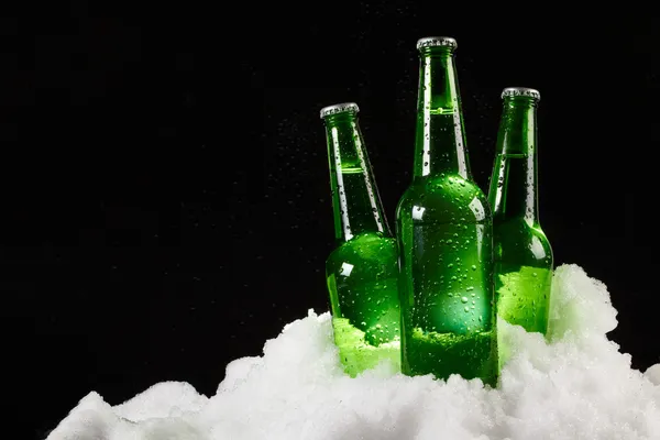 Botellas de cerveza en la nieve —  Fotos de Stock