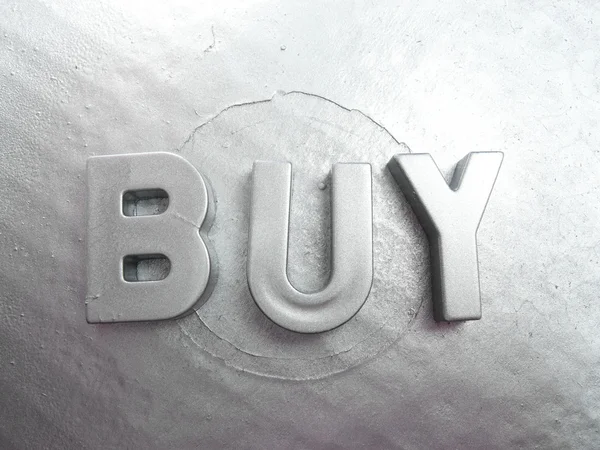 Word Buy on metal — Stock Photo, Image