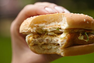 Hamburger yiyen kadın