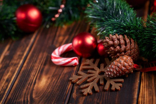 Décorations Noël Sur Fond Bois — Photo